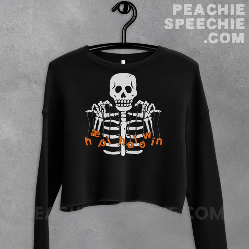 Happy Halloween Skeleton Soft Crop Sweatshirt - Hoodies & Sweatshirts peachiespeechie.com