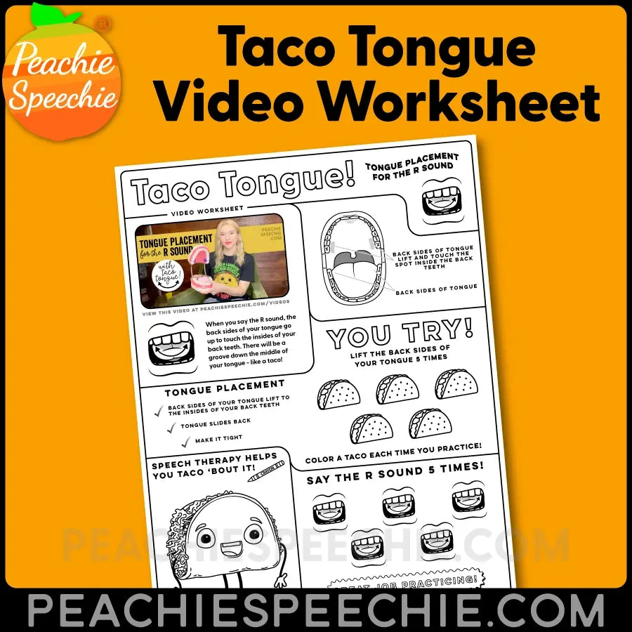 Peachie Speechie’s Taco Tongue Video Worksheet - Materials peachiespeechie.com