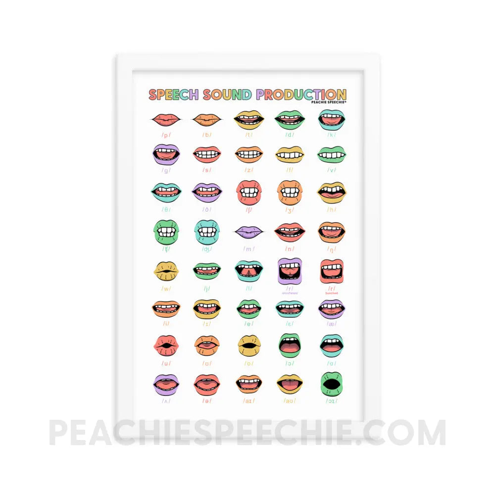Rainbow Speech Sound Production Framed Poster - White / 12″×18″ - peachiespeechie.com