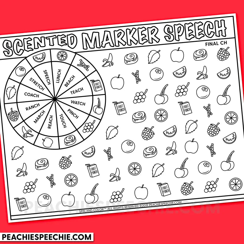 Scented Marker Speech Therapy Articulation Game - Materials peachiespeechie.com