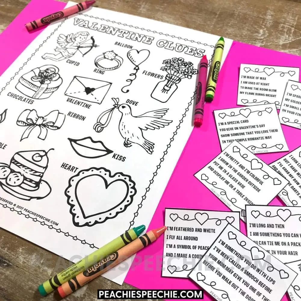 Valentine Clues: Early Inferencing Activity - Materials peachiespeechie.com