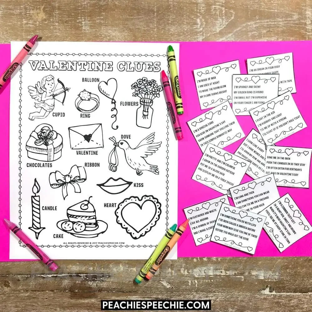 Valentine Clues: Early Inferencing Activity - Materials peachiespeechie.com